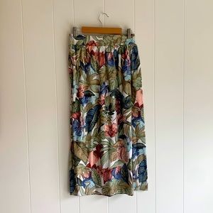 Vintage Tropical Floral Print Midi Skirt